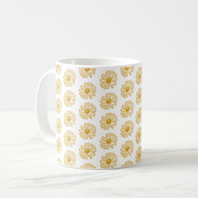 Golden Yellow Daisies Print, Daisy Floral Pattern Coffee Mug (Front Left)