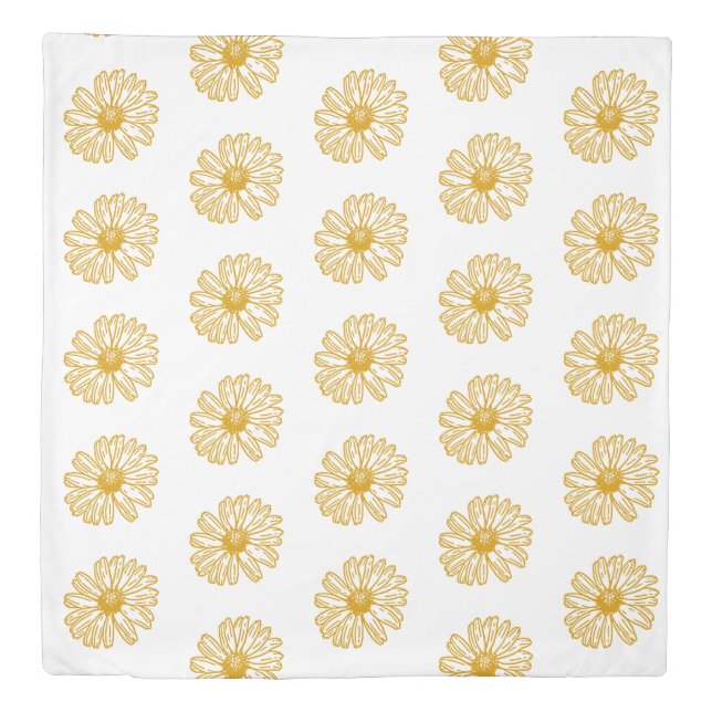 Golden Yellow Daisies Print, Daisy Floral Pattern Duvet Cover (Front)