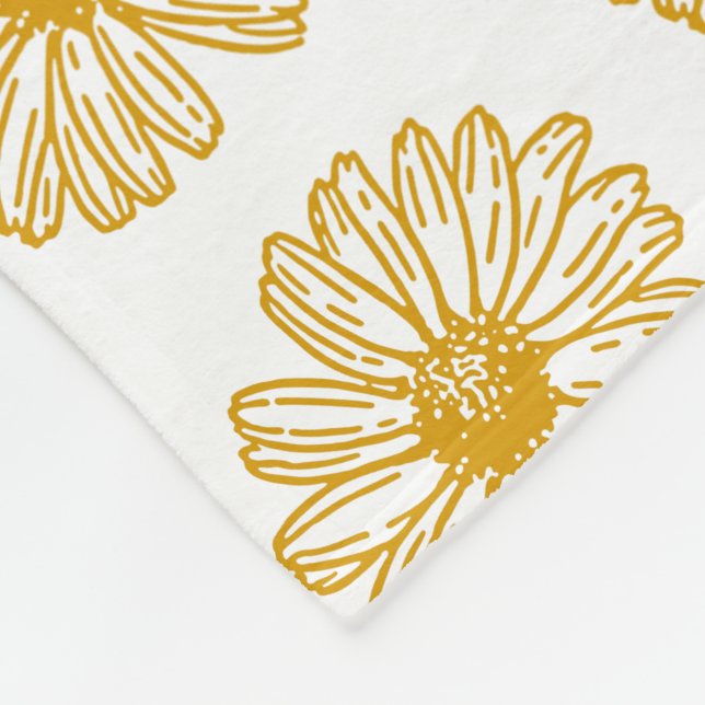 Golden Yellow Daisies Print, Daisy Floral Pattern Fleece Blanket (Corner)