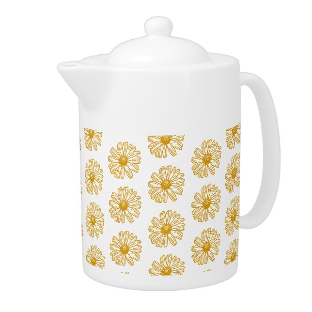 Golden Yellow Daisies Print, Daisy Floral Pattern Teapot (Right)