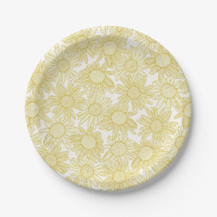 Golden Yellow Daisy Flowers Paper Plates