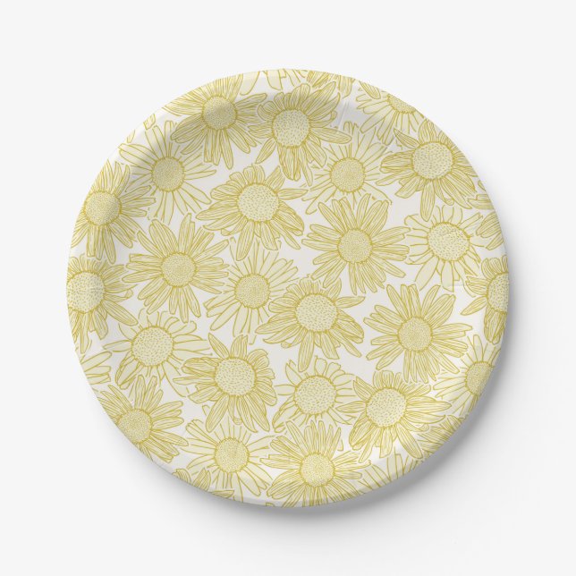 Golden Yellow Daisy Flowers Paper Plates (Front)