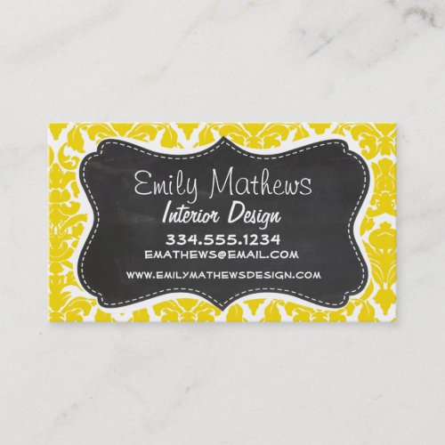 Golden Yellow Damask; Vintage Chalkboard Business Card