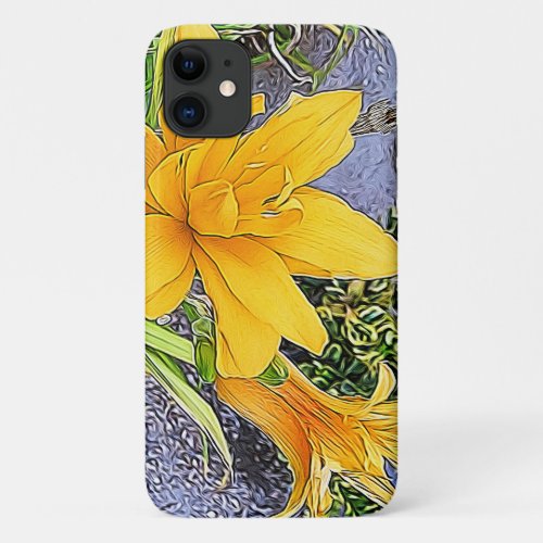 Golden Yellow Day Lily Flowers Bud Girly Artwork iPhone 11 Case