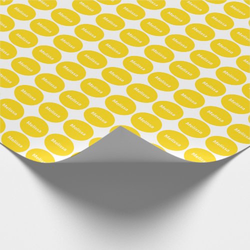 Golden Yellow Dots Pattern On White With Name Wrapping Paper