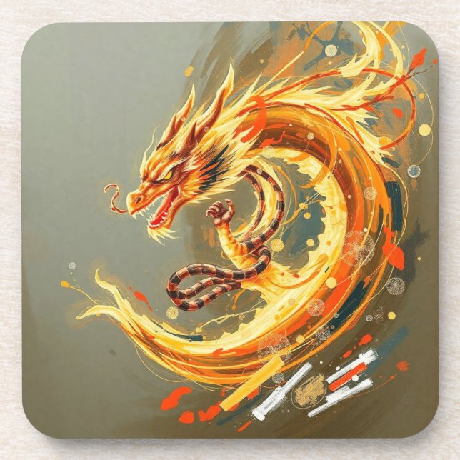 Golden Yellow Dragon Beverage Coaster (Front)
