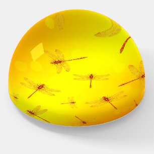 Golden Yellow Dragonflies Flying, Paperweight