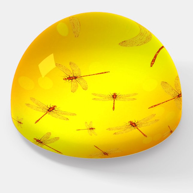 Golden Yellow Dragonflies Flying, Paperweight (Angled)