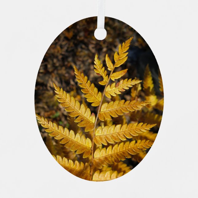 Golden Yellow Fern Leaves Metal Ornament (Front)