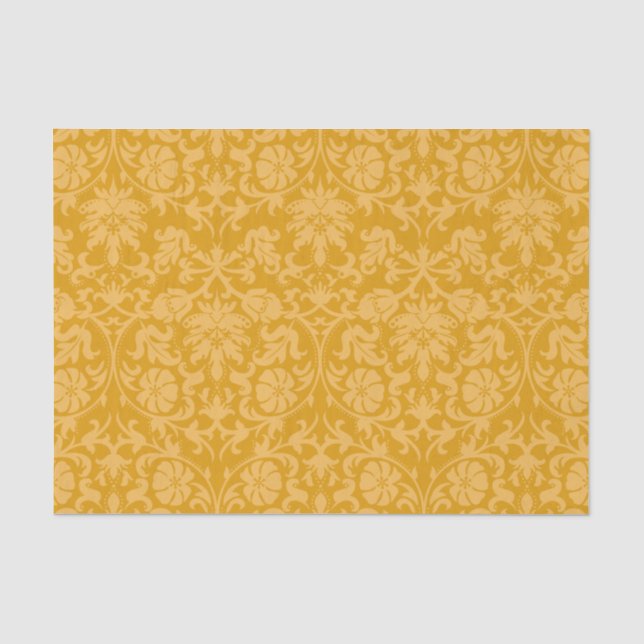 Golden Yellow Floral Damask Tissue Paper (Front)
