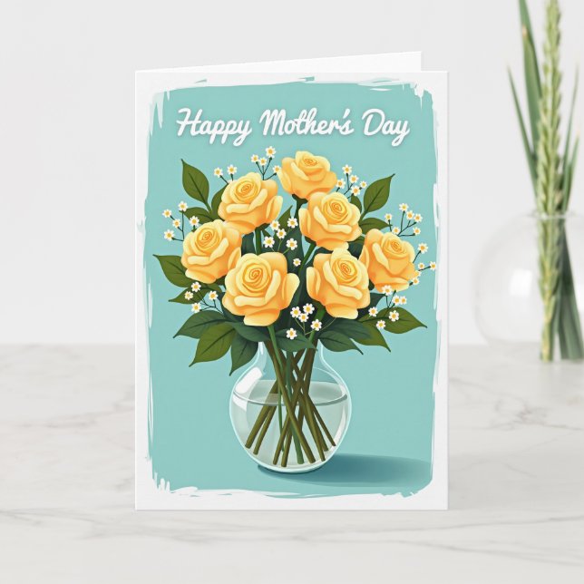 Golden Yellow Floral Mothers Day Card (Front)