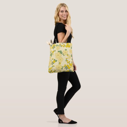 Golden Yellow Floral Pattern Tote Bag