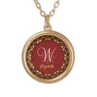 Golden Yellow Flourish Frame Red Monogram Gold Plated Necklace