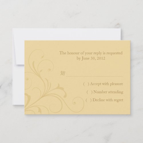 Golden Yellow Flourish Wedding RSVP Reply Card