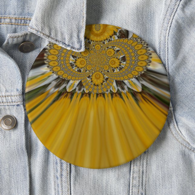 Golden Yellow Flower Pattern Design Art Button (In Situ)