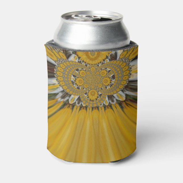 Golden Yellow Flower Pattern Design Art Can Cooler (Can Back)