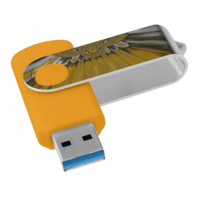 Golden Yellow Flower Pattern Design Art Flash Drive (Angled)