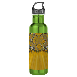Golden Yellow Flower Pattern Design Art Stainless Steel Water Bottle