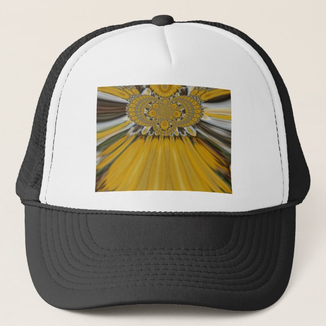 Golden Yellow Flower Pattern Design Art Trucker Hat (Front)
