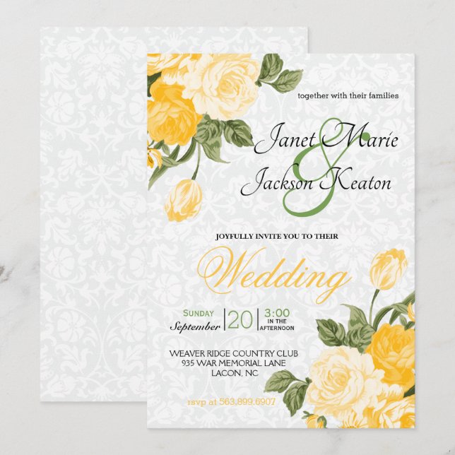 Golden Yellow  Flowers Invitation (Front/Back)