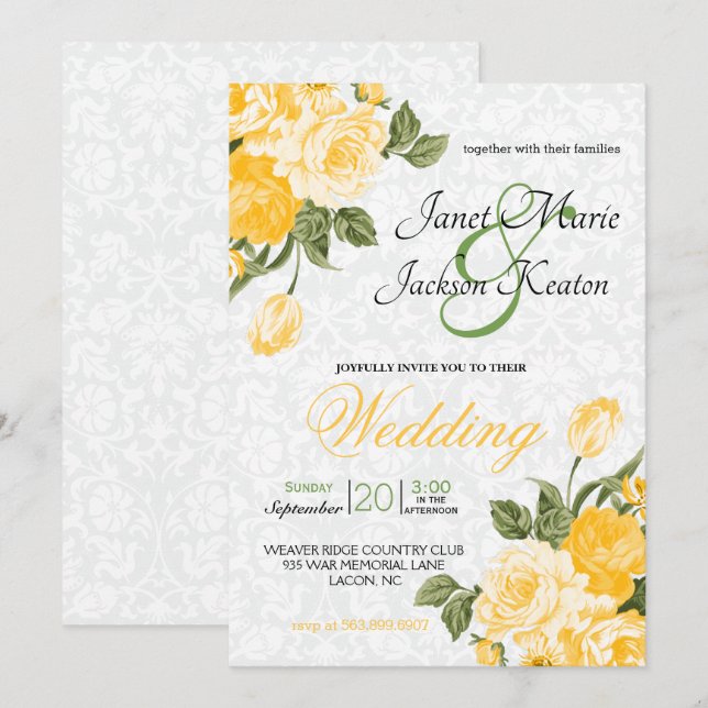 Golden Yellow Flowers Invitation (Front/Back)
