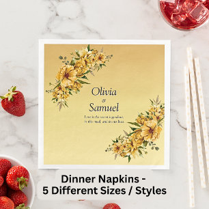 Golden Yellow Flowers Paper Dinner Napkins