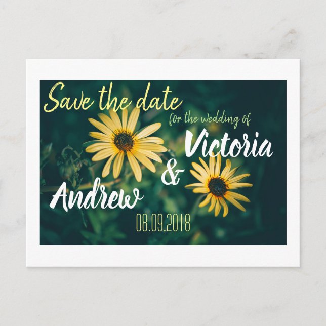 Golden Yellow Flowers Save the Date Postcard (Front)