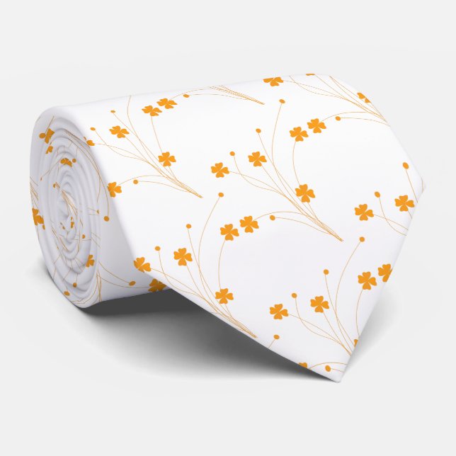Golden Yellow Flowers, Small Floral Print Neck Tie (Rolled)