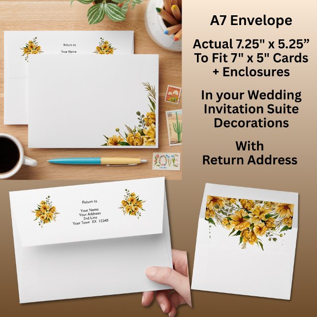 Golden Yellow Flowers Wedding Suite A7 size Envelope (Creator Uploaded)