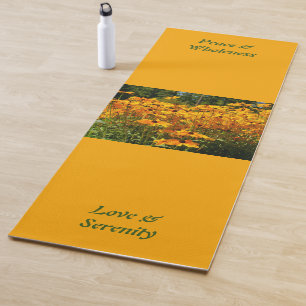 Golden yellow flowers, your own image & text yoga mat