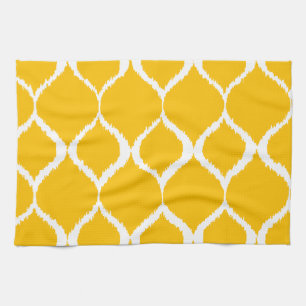 Golden Yellow Geometric Ikat Tribal Print Pattern Kitchen Towel