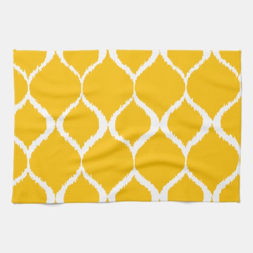 Golden Yellow Geometric Ikat Tribal Print Pattern Kitchen Towel