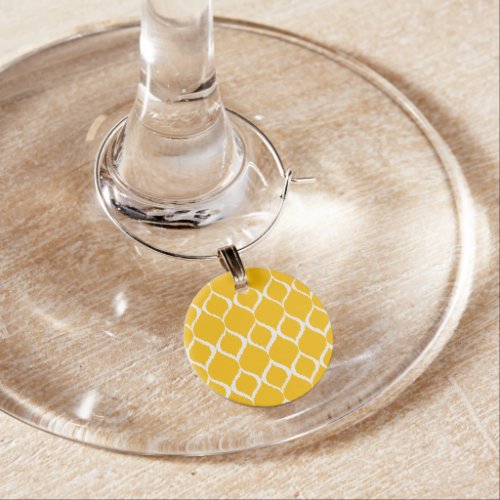 Golden Yellow Geometric Ikat Tribal Print Pattern Wine Glass Charm