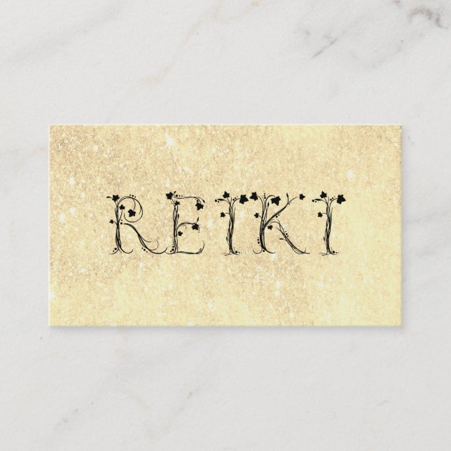 *~* Golden Yellow Glitter  REIKI Ivy Typography Business Card (Front)