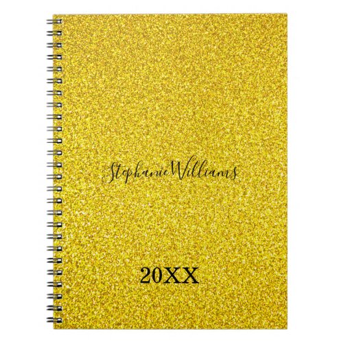 Golden Yellow Glittery Custom Name Year Cute Girly Notebook