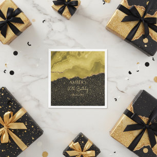 Golden Yellow Gold Glitter Abstract Watercolor Napkins