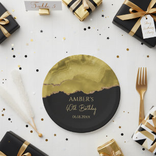 Golden Yellow Gold Glitter Abstract Watercolor Paper Plates