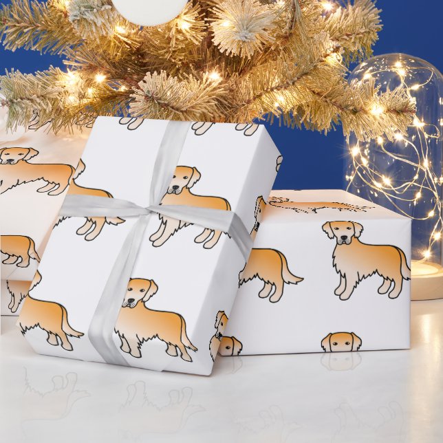 Golden Yellow Golden Retriever Cartoon Dog Pattern Wrapping Paper (Holidays)