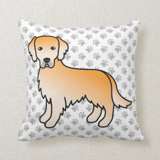 Golden Yellow Golden Retriever Cute Dog &amp; Paws Throw Pillow