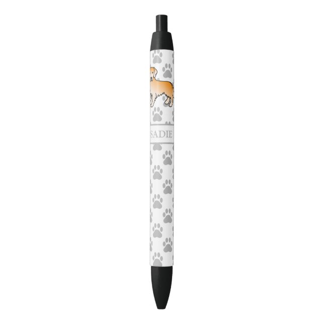 Golden Yellow Golden Retriever Dog & Custom Name Pen (Front Vertical)