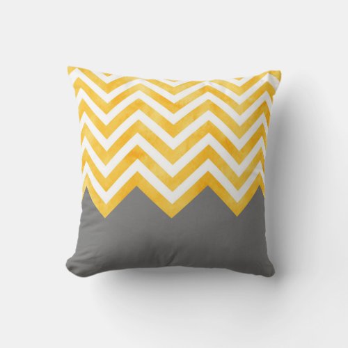 Golden Yellow Gray Chevron Color Block Throw Pillow