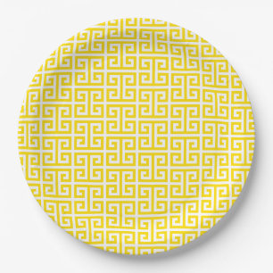 Golden Yellow Greek Key Pattern Paper Plates