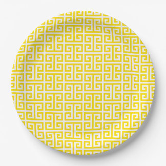 Golden Yellow Greek Key Pattern Paper Plates