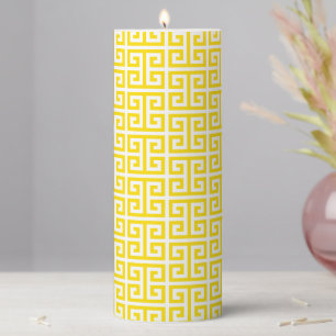 Golden Yellow Greek Key Pattern Pillar Candle