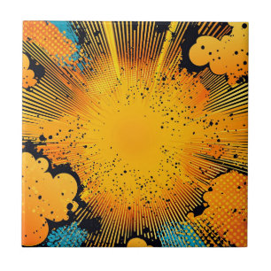Golden Yellow Grunge Comic Blast Cyan Ceramic Tile