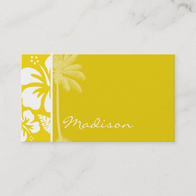 Golden Yellow Hawaiian Tropical Palm Business Card (Front)