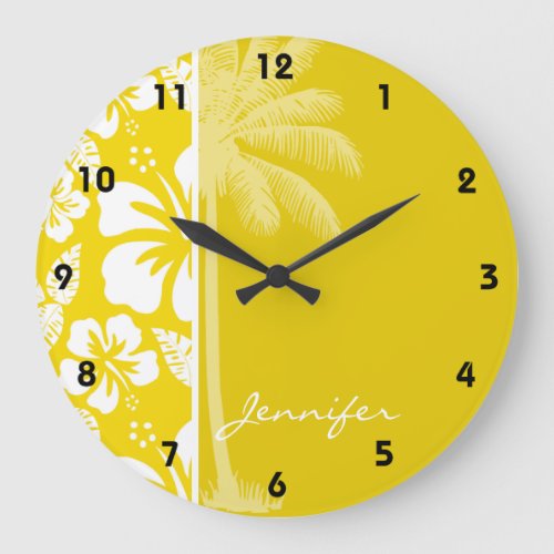 Golden Yellow Hawaiian Tropical Palm Large Clock