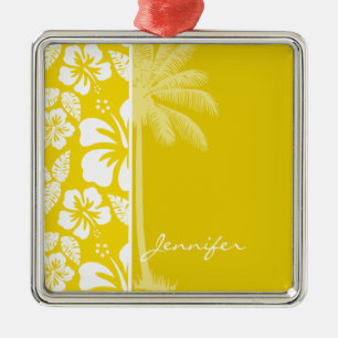Golden Yellow Hawaiian Tropical Palm Metal Ornament