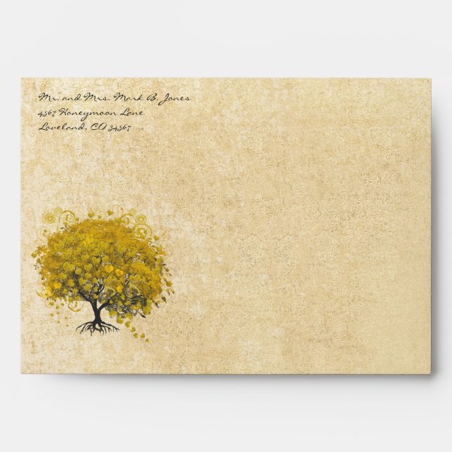 Golden Yellow Heart Leaf Tree Envelopes (Front)
