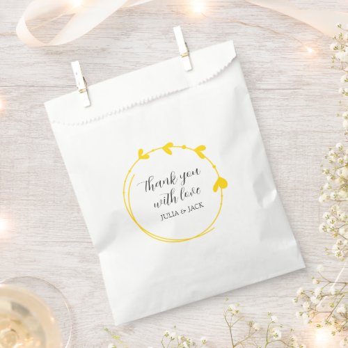 Golden Yellow Heart Wreath Wedding Thank You Favor Bag